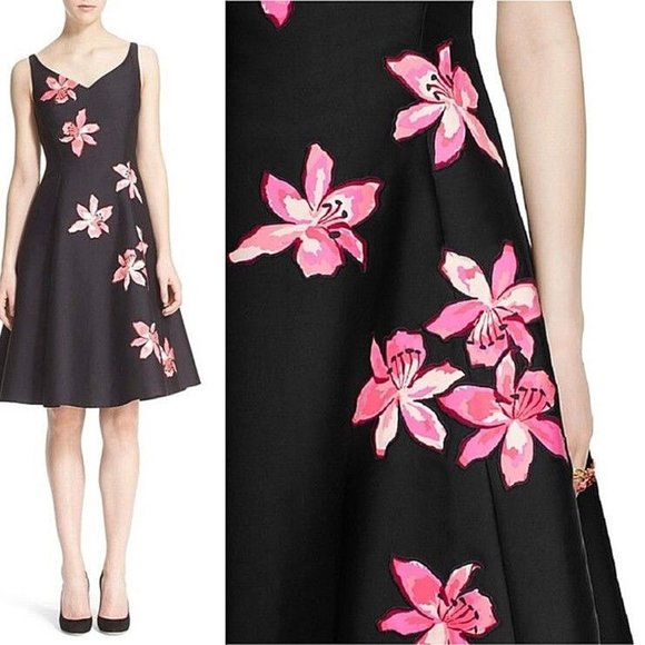 Kate Spade Black Tiger Lily Applique Fit & Flare Dress | Size 2, NWOT - Picture 1 of 12
